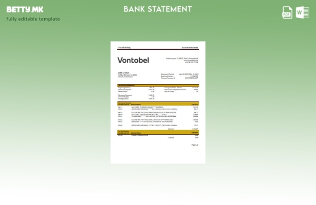 Модерен стил на Швајцарија Vontobel шаблон за извод од банка